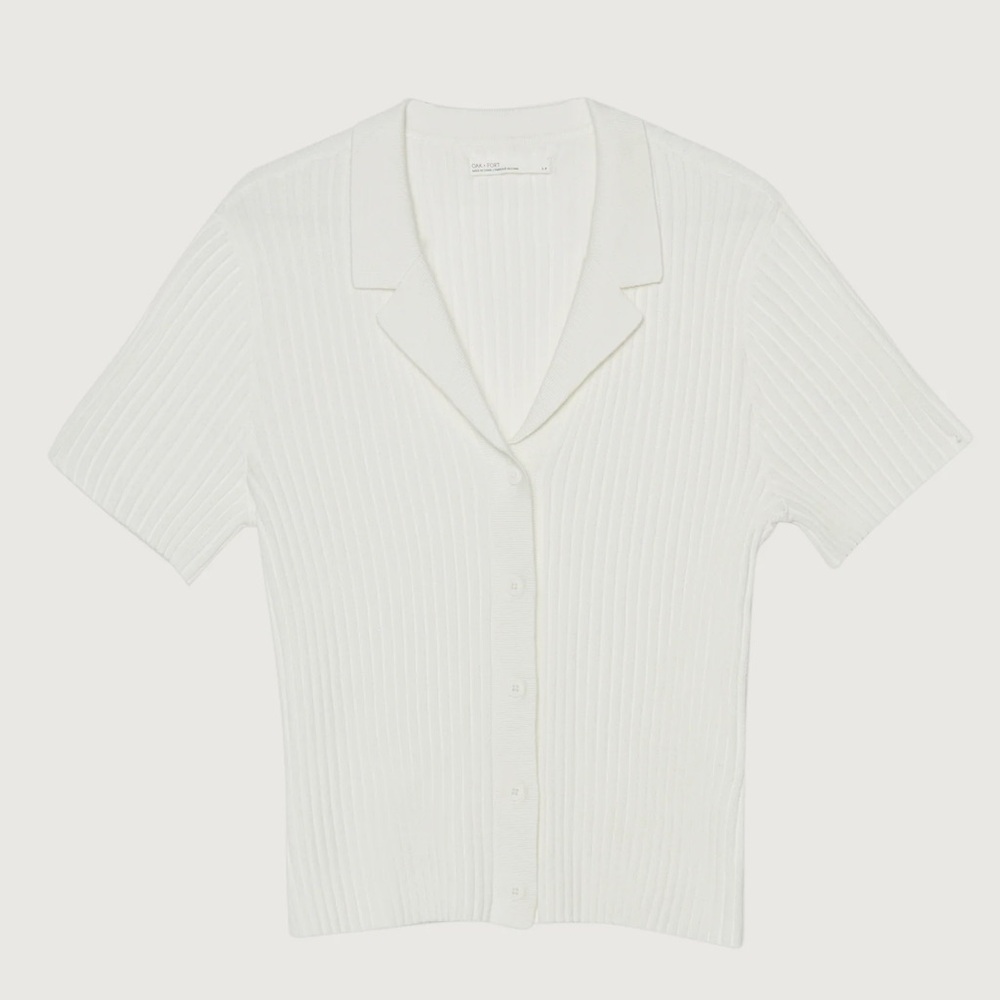 OAK + FORT Cream Ribbed Button-Down Shirt - Picture 4 of 7